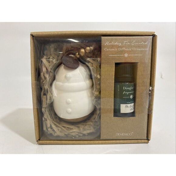 Demdaco Ceramic Diffuser Snowman Aromatherapy Ornament & Douglas Fir Oil - Picture 1 of 6